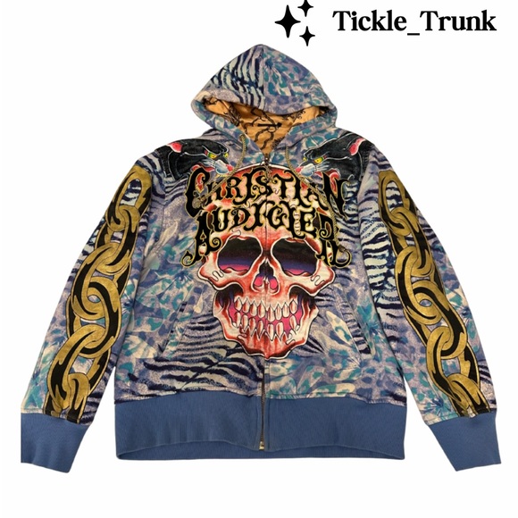Christian Audigier Other - Vintage Rare Christian Audigier Ed Hardy XL Y2K Zip Up Hoodie GUC